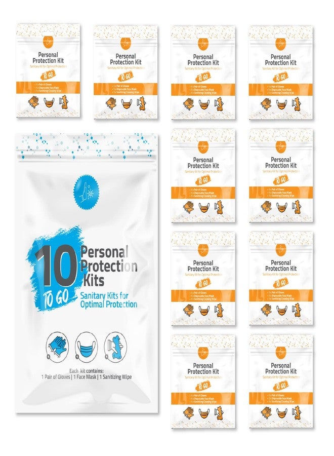 pH Advantage Personal Protection Kits – Mini 3 Item 10 PACK | Convenience on the Go | Individually wrapped pack for travelling | PPE Kit | Plastic Gloves, Hand Cleansing Wipes, Disposable Face Mask (Orange) - Image 1